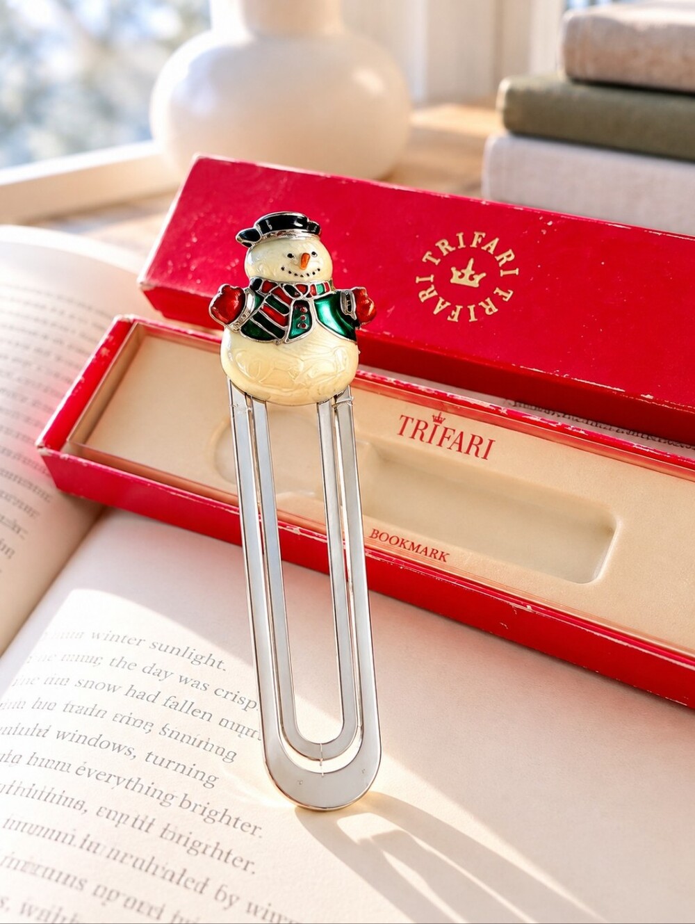 Trifari Snowman Enamel Bookmark MTRU7813 New in Box Vintage Reader Gift